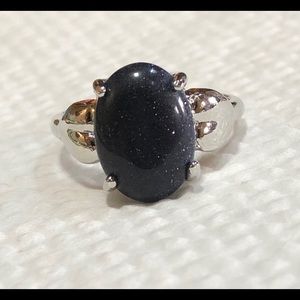 New Black Goldstone Silver Tone Ring S 8 3/4